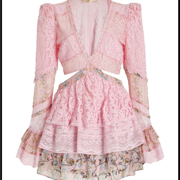 LoveShackFancy Dresses & Skirts - Loveshake Fancy pink, open back mini lace embroidered dress